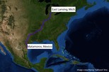 Map: East Lansing, Mich., to Matamoros, Mexico